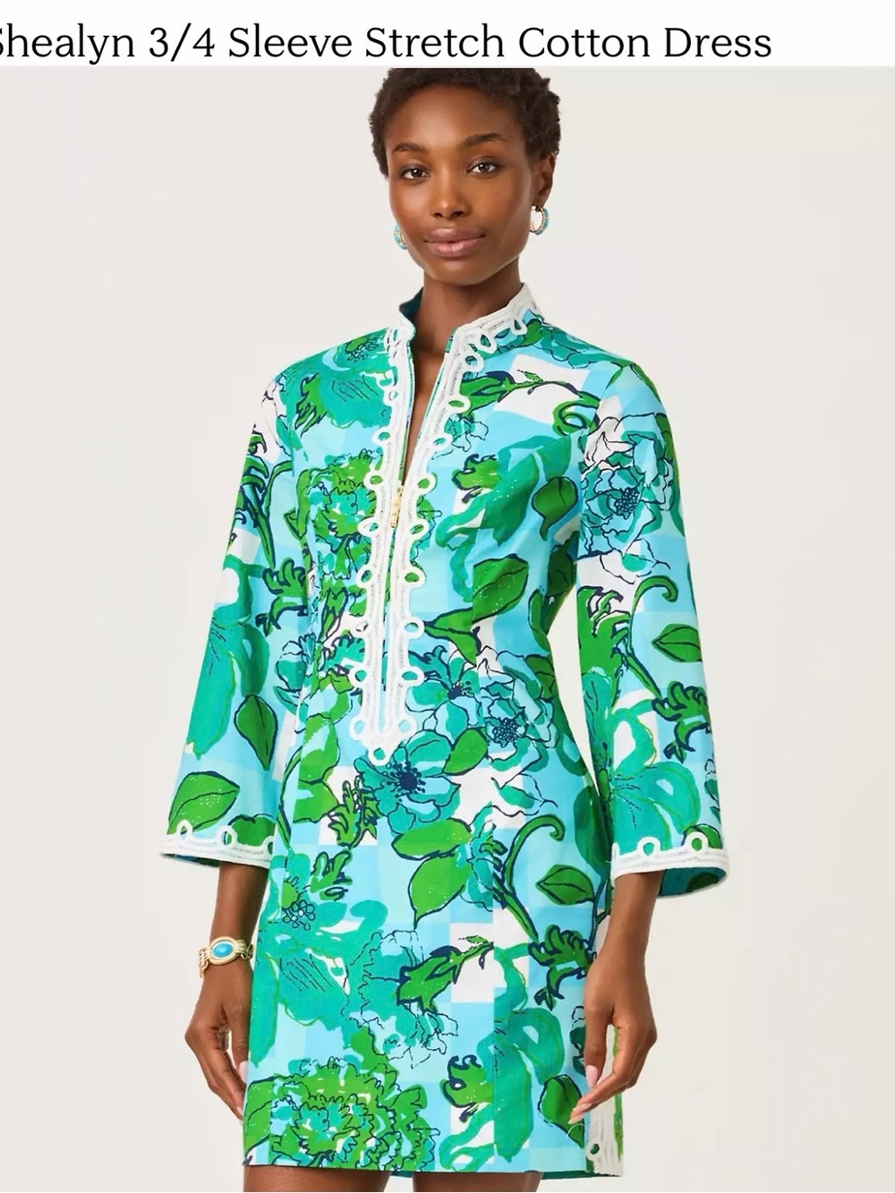 Lilly Pulitzer Green & Aqua Floral 3/4 Sleeve Dress NWT